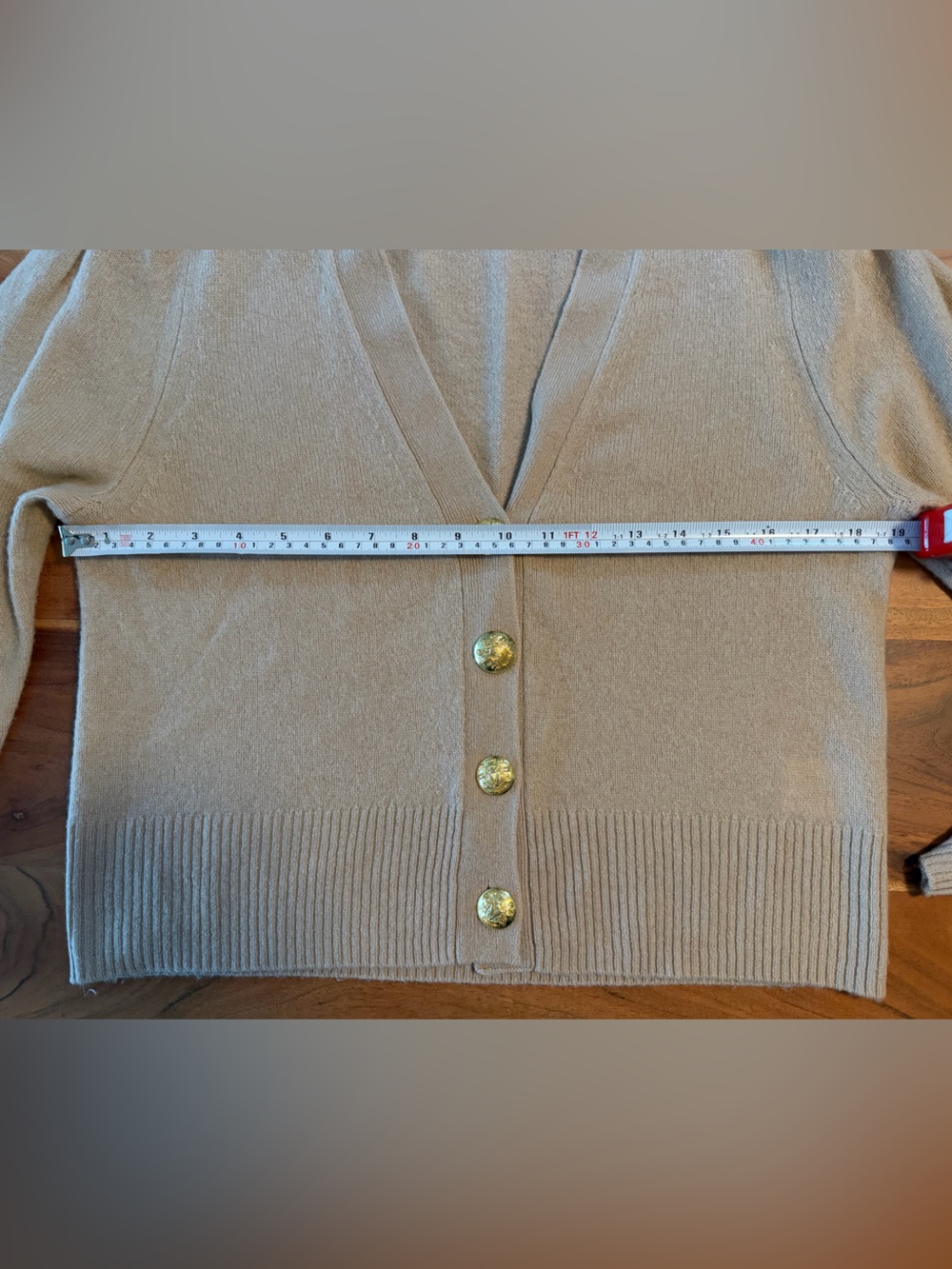 100% Cashmere Veronica Beard Camel V-Neck Button Cardigan - Picture 6 of 8